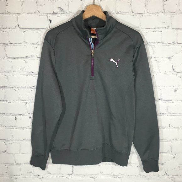 PUMA Gray 1/4 Zip Logo Pullover Men's MEDIUM EUC - Picture 5 of 7